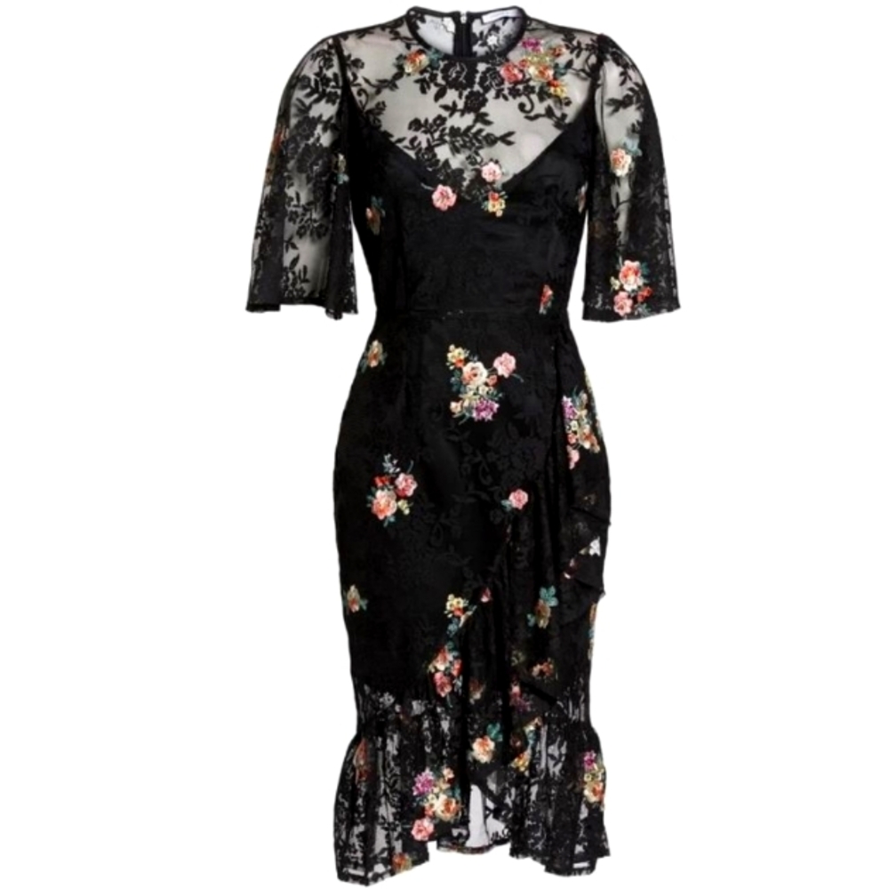 Floral-embroidered, lace-trimmed Cooper St dress
